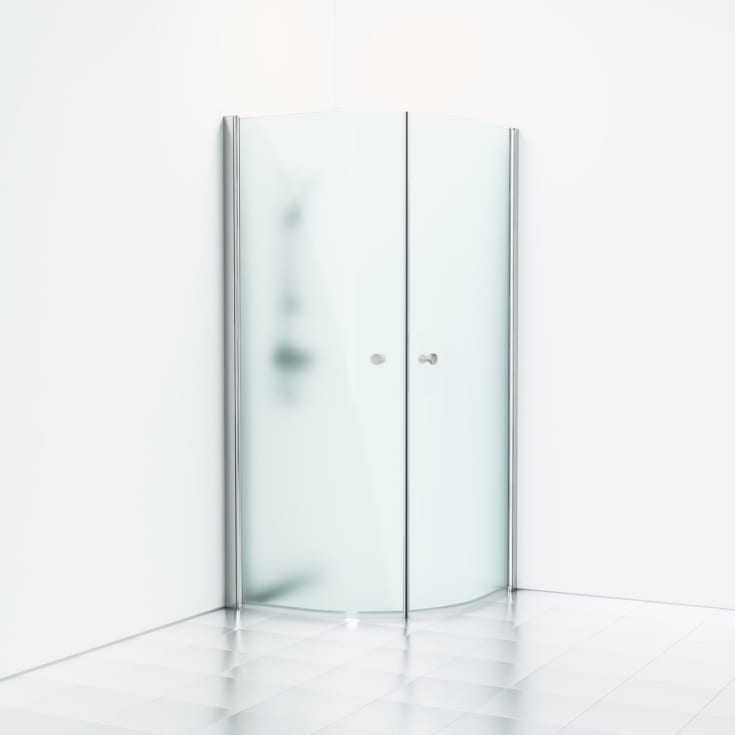 Svedbergs Skoga duschhörn, 79x79 cm, frostat glas, blank aluminium profil