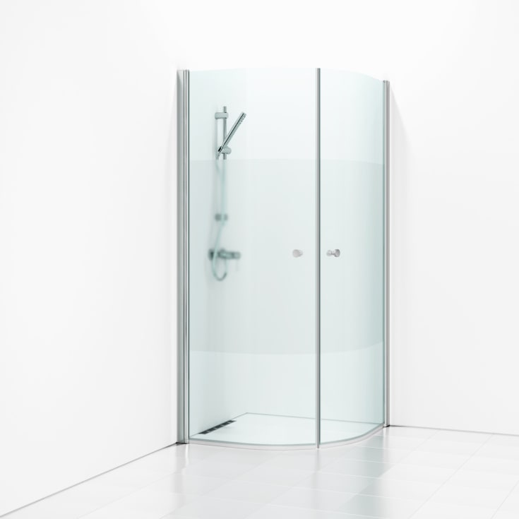 Svedbergs Skoga dusjhjørne, 89x89 cm, halvfrostet glass, blank aluminium profil
