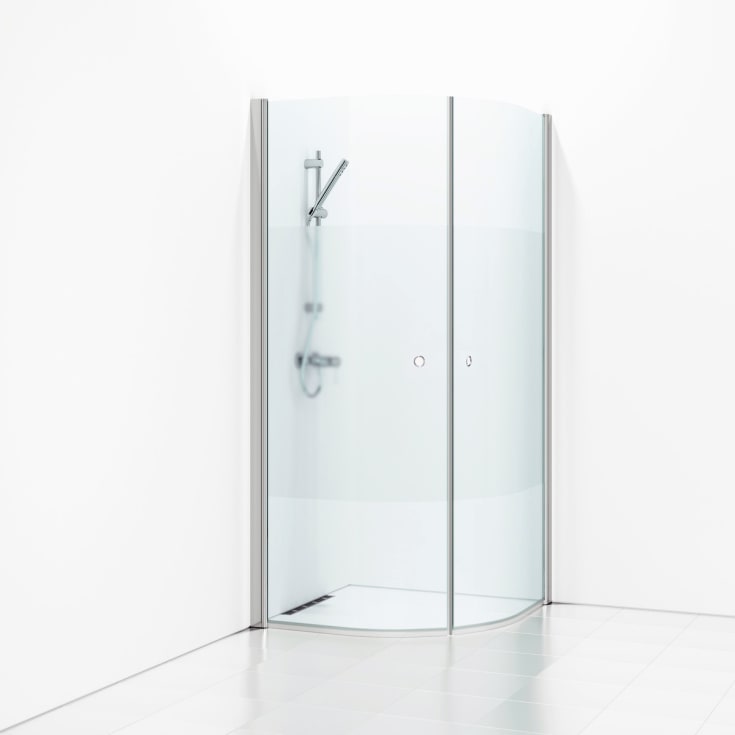 Svedbergs Skoga duschhörn, 79x79 cm, frostat glas, matt aluminium profil