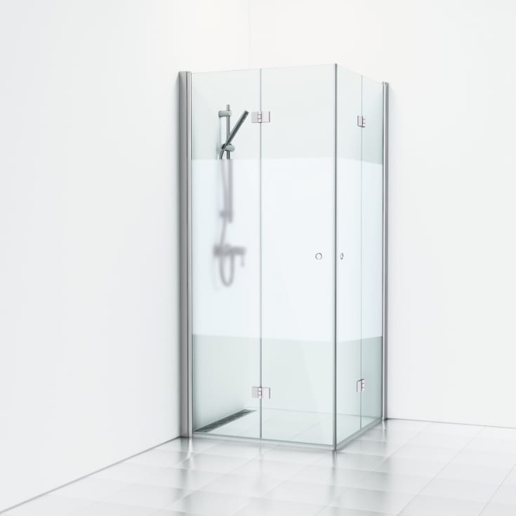 Svedbergs Skoga duschhörn, 69x99 cm, halvfrostat glas, blank aluminium profil