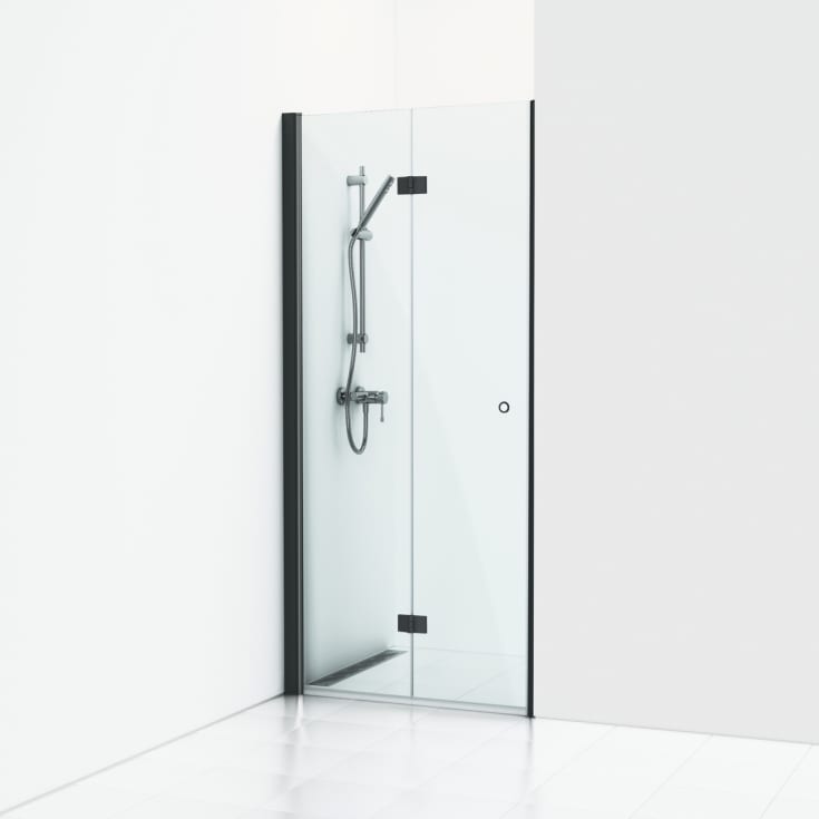 Svedbergs Skoga dusjdør, 69,5 cm, klart glass, matt sort profil