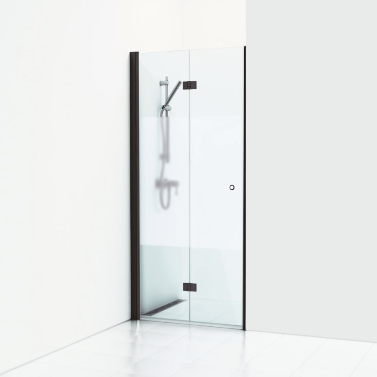 Svedbergs Skoga dusjdør, 99,5 cm, halvfrostet glass, matt sort profil