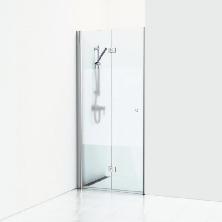 Svedbergs Skoga brusedør, 89,5 cm, halvfrostet glas, blank aluminium profil