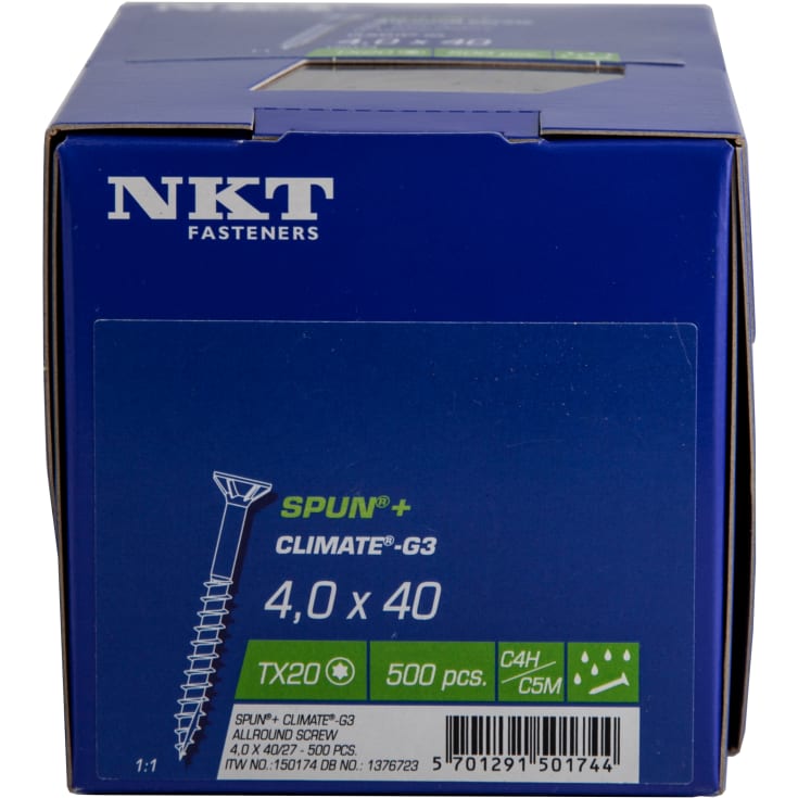 NKT Climate G3 spontskruv, med försänkt huvud, Ø4,0x40 mm, 500 st