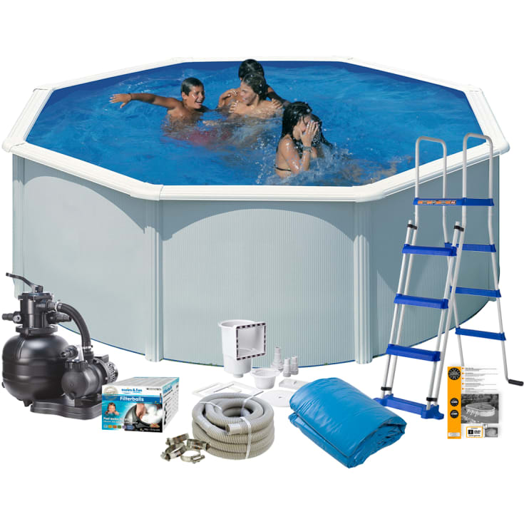 Swim & Fun komplet pool med tilbehør, Ø350x120 cm, hvid