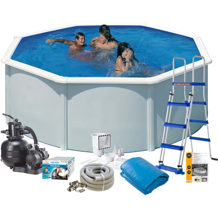 Swim & Fun/Gre komplett poolpaket, Ø3,5 meter, 1,2 meter, vit