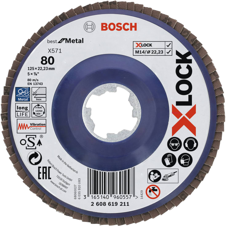 10 stk Bosch X-LOCK klaffslipeskive Best For Metal, flat, 125 mm, K80