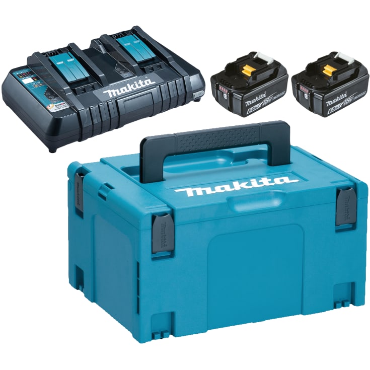 Makita LXT batterisæt 2 x 18V/6,0Ah m. dobbelt lader & kasse