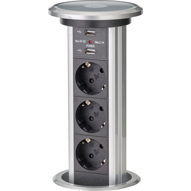 POP-UP 3-uttag Schuko, med 2 x USB och med motor, 1,8 m kabel