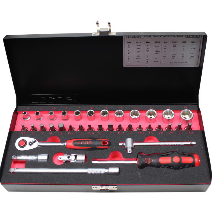Tecos topnøglesæt T-0636M, 1/4", 4-14 mm, 36 dele