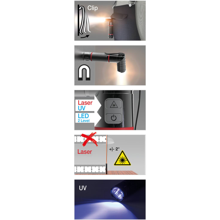 Wiha lommelygte med LED, laser og UV-lys