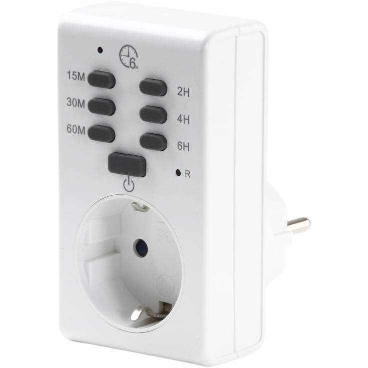 Plug-in timer 6 indstil schuko max1800w 15-30-60min 2-4-6tim
