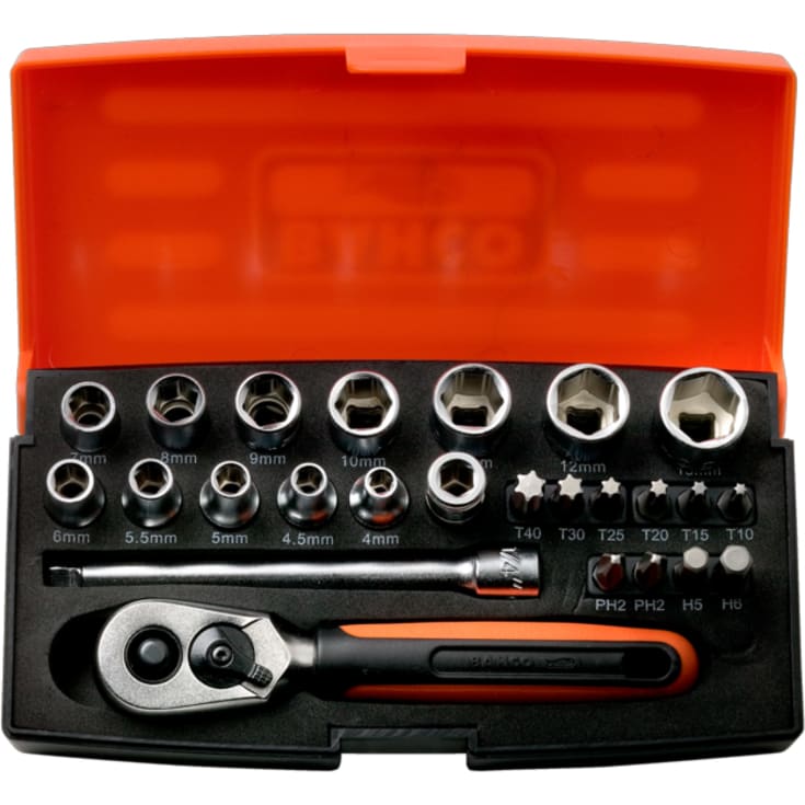 Mini topnøglesæt Bahco, 12 stk. 1/4, 6-kt toppe 4 - 13 mm