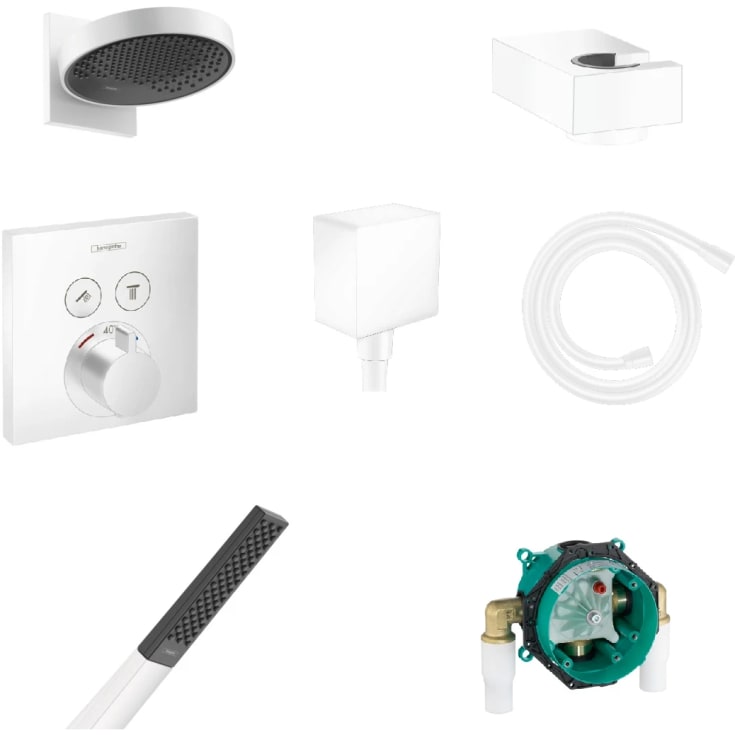 Hansgrohe Rainfinity dusjsystem, ShowerSelect armatur og Rainfinity 1jet hoveddusj, matt hvit