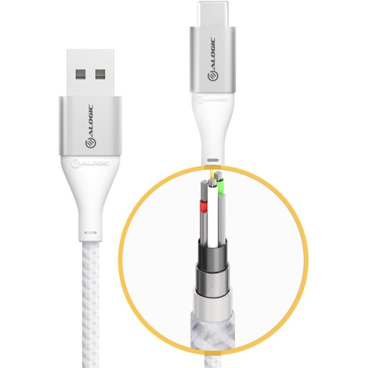 Alogic ladekabel USB-A til USB-C, sølv, 3 meter