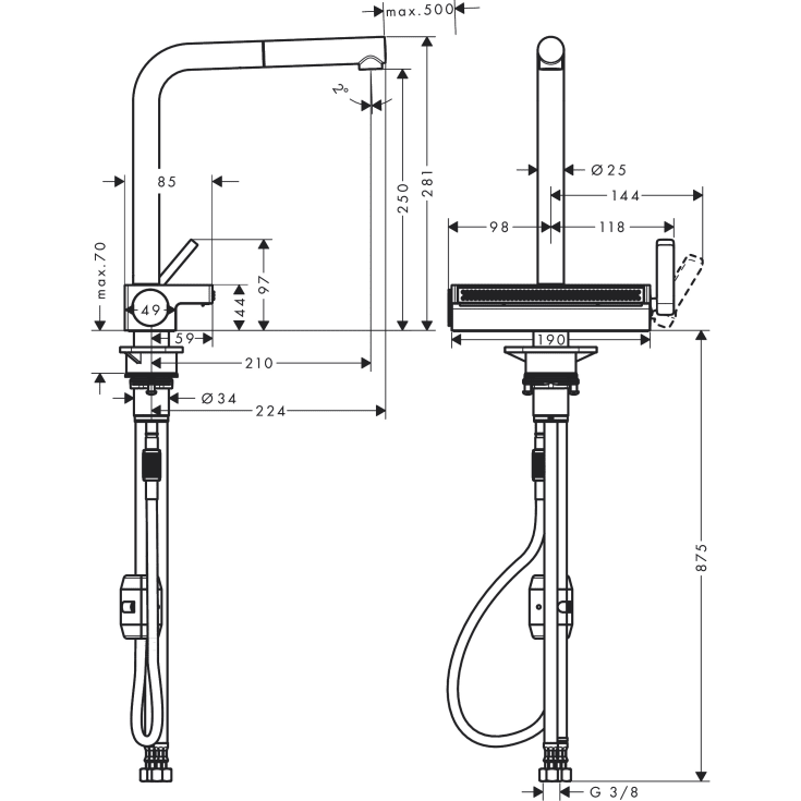 Hansgrohe Aquno Select M81 kjøkkenarmatur, uttrekkbar tut, krom