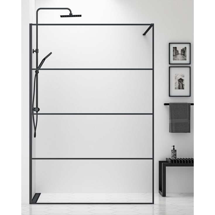 Gustavsberg Square brusevæg, 118 cm, klart glas, mat sort profil