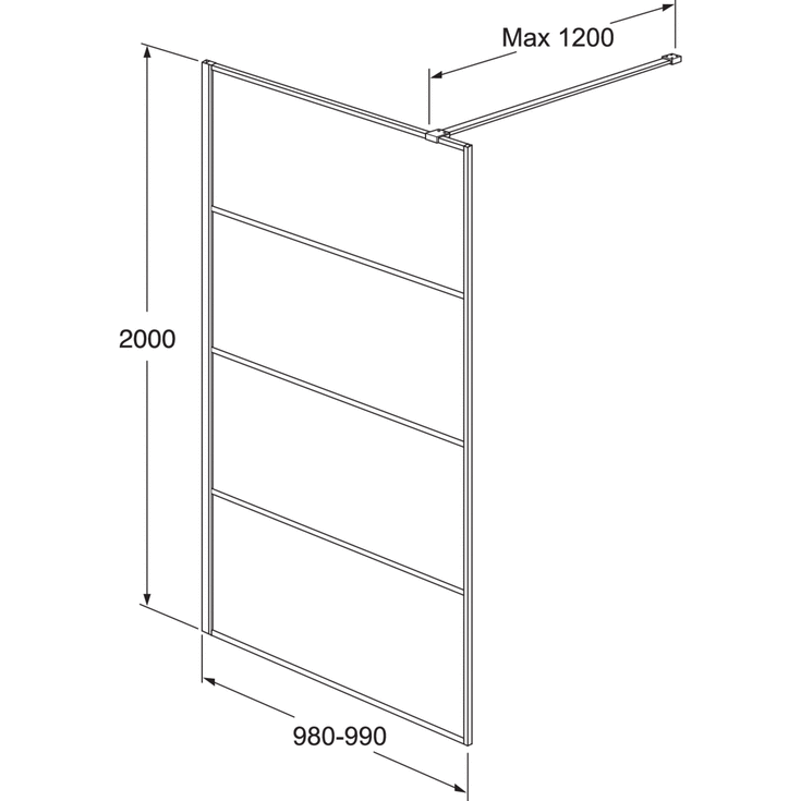 Gustavsberg Square brusevæg, 98 cm, klart glas, mat sort profil