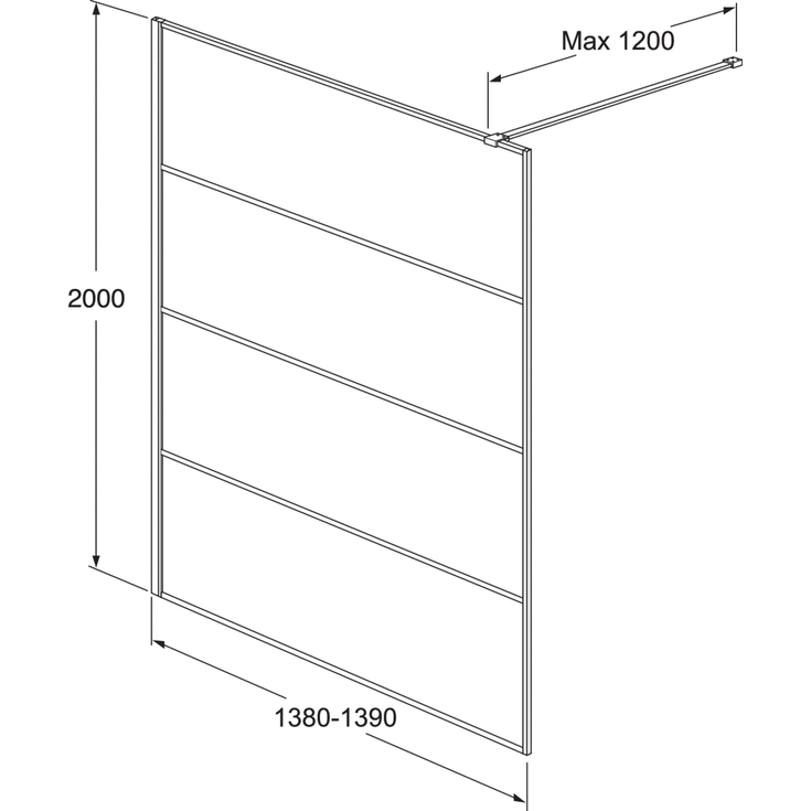Gustavsberg Square brusevæg, 138 cm, klart glas, mat sort profil