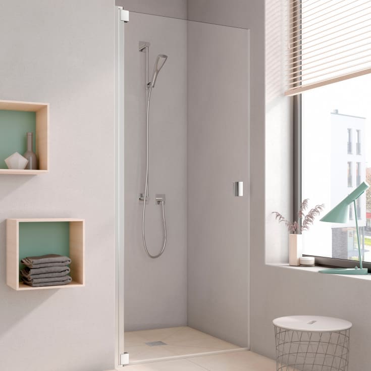 Kermi Raya 1TL duschdörr, 87,8 cm, vänster, till nisch, klart glas, aluminium profil