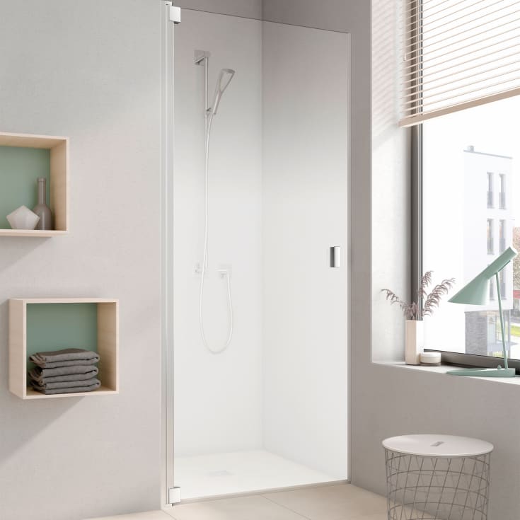 Kermi Raya 1TL duschdörr, 77,8 cm, vänster, till nisch, halvfrostat glas, aluminium profil