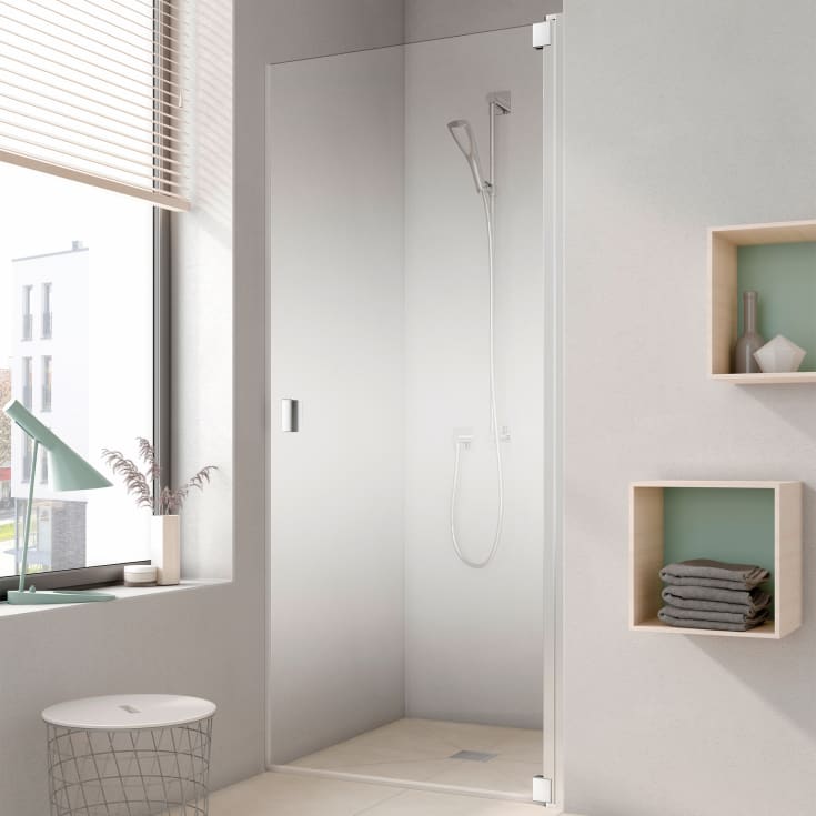 Kermi Raya 1TR duschdörr, 87,8 cm, höger, till nisch, halvfrostat glas, aluminium profil