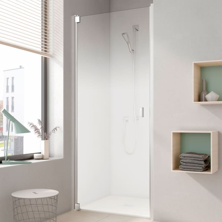 Kermi Raya 1WL duschdörr, 96,8 cm, vänster, till nisch eller TWD, halvfrostat glas, aluminium profil