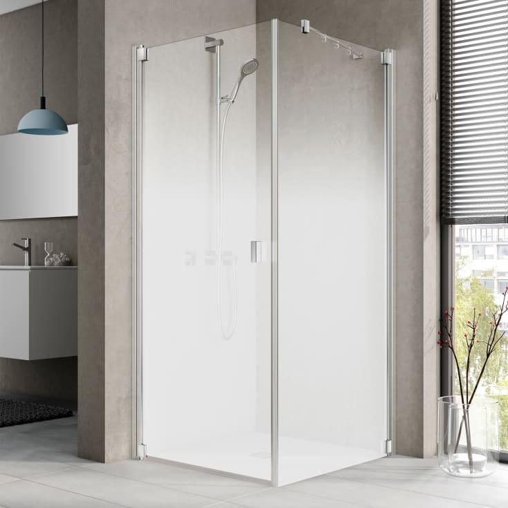 Kermi Raya 1KL duschdörr, 88 cm, vänster, till TOR, halvfrostat glas, aluminium profil