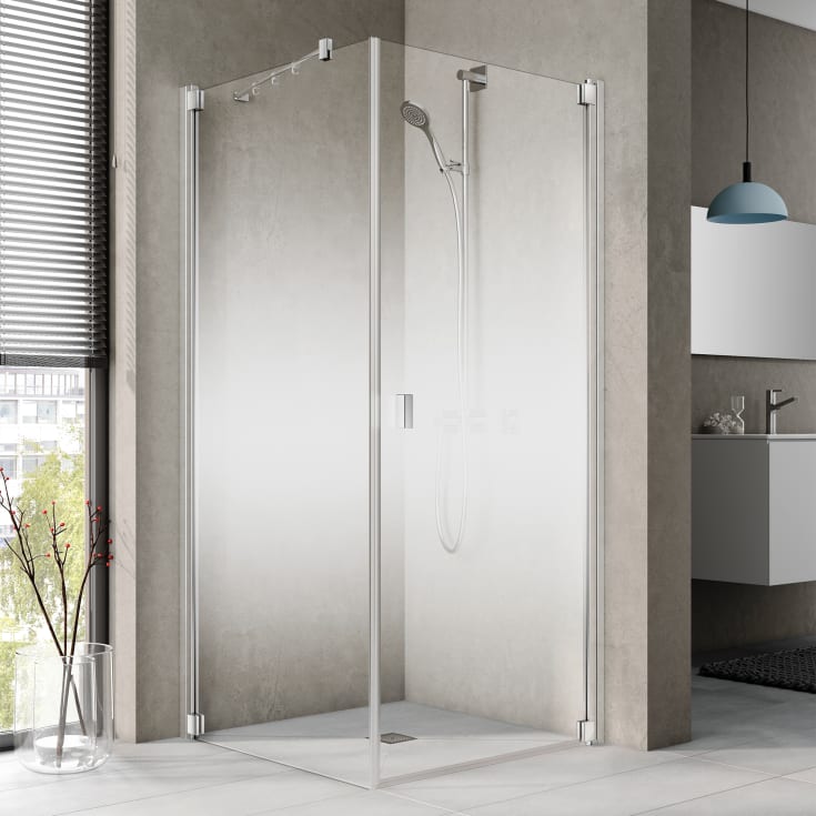 Kermi Raya 1KR duschdörr, 98 cm, höger, till TOR, halvfrostat glas, aluminium profil