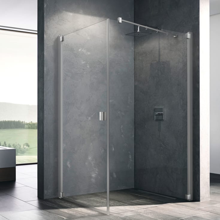 Kermi Raya TOR duschvägg, 88 cm, höger, till 1KR, klart glas, aluminium profil