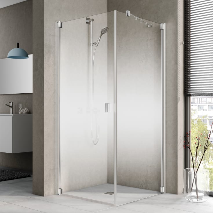 Kermi Raya TOR duschvägg, 78 cm, höger, till 1KR, halvfrostat glas, aluminium profil
