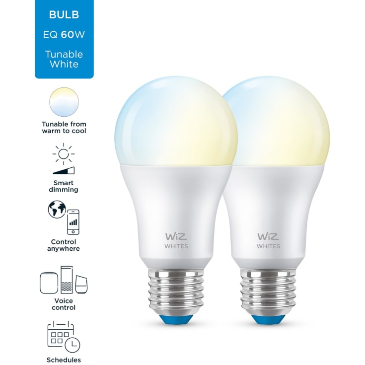 Wiz E27 standardpære, 2700K-6500K, 8W, 2-pak