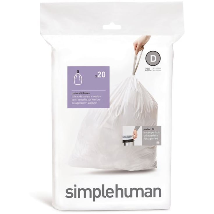 Simplehuman affaldsposer, kode D, 20 liter, hvid, 20 stk