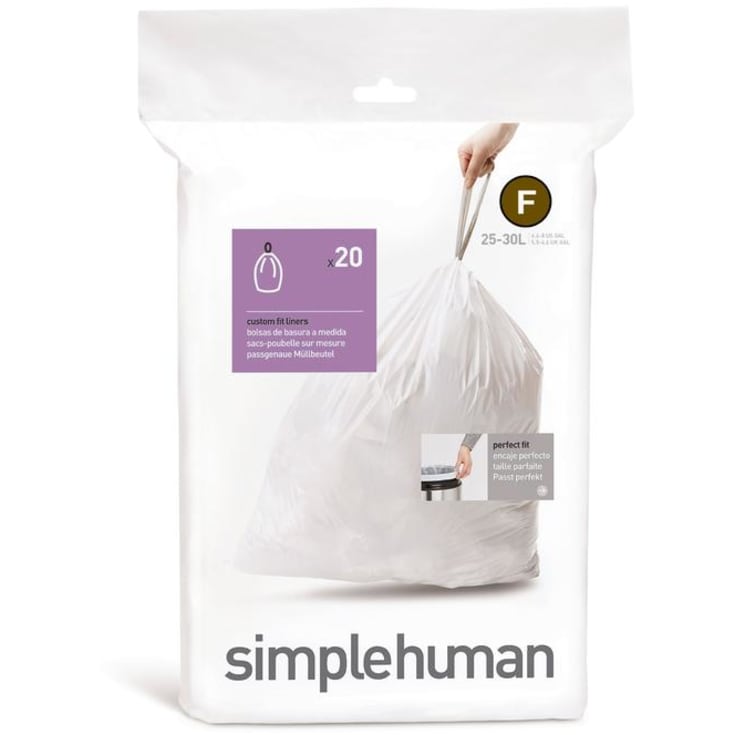 Simplehuman affaldsposer, kode F, 25 liter, hvid, 20 stk