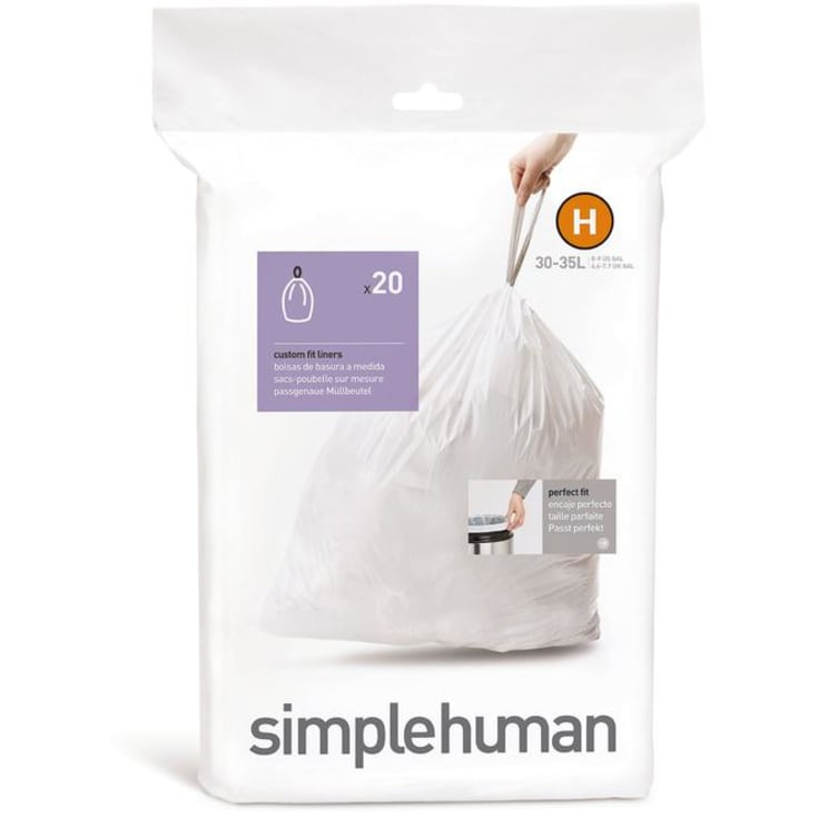 Simplehuman affaldsposer, kode H, 30-35 liter, hvid, 20 stk