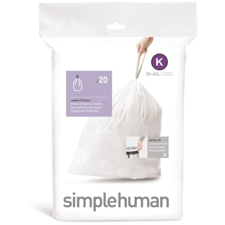 Simplehuman affaldsposer, kode K, 35-45 liter, hvid, 20 stk