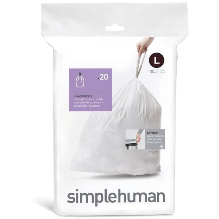 Simplehuman affaldsposer, kode L, 18 liter, hvid, 20 stk