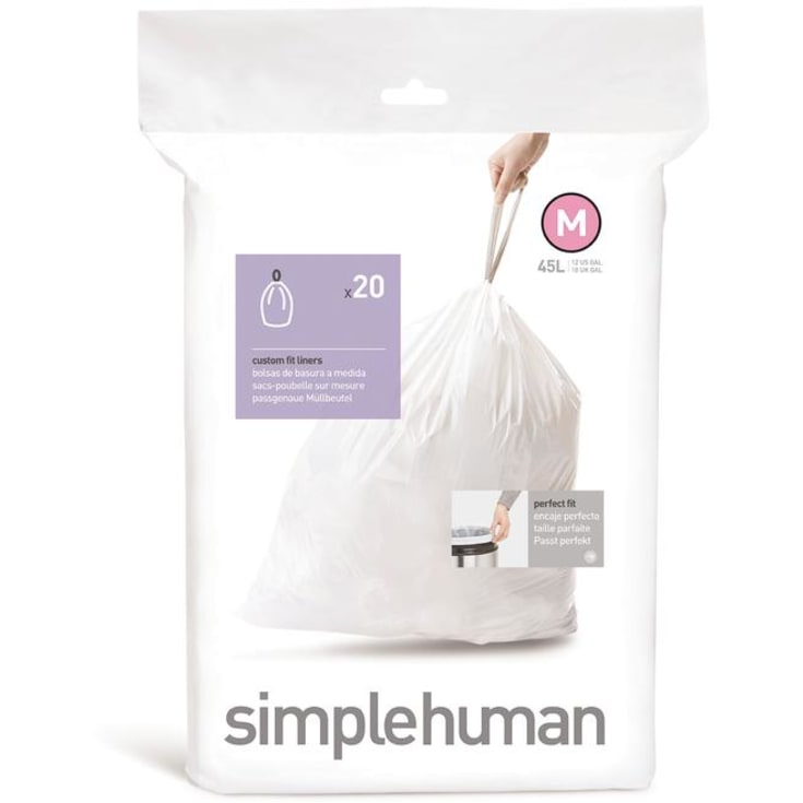 Simplehuman affaldsposer, kode M, 45 liter, hvid, 20 stk