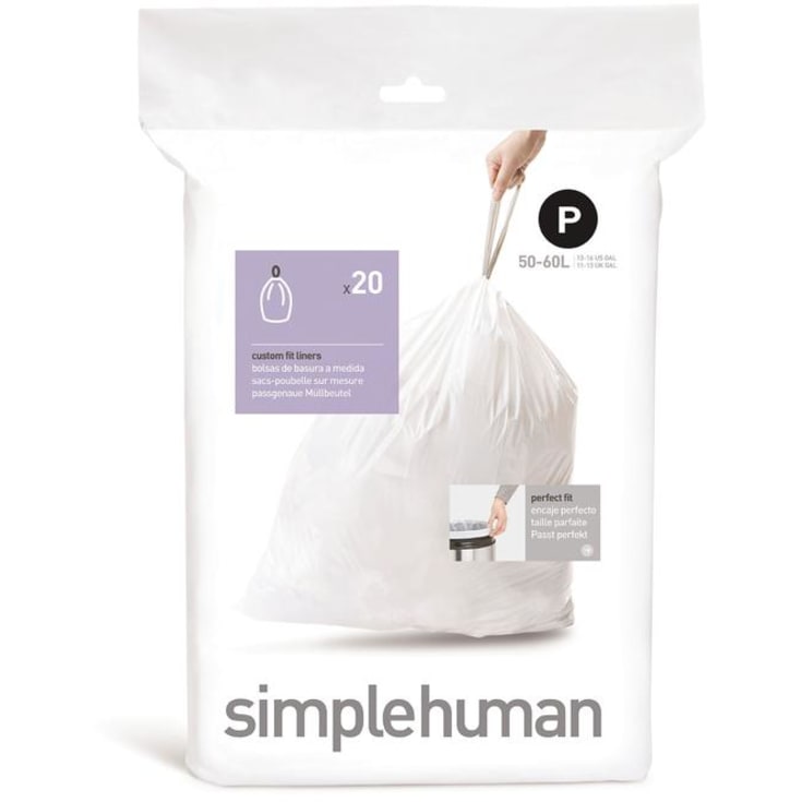 Simplehuman affaldsposer, kode P, 50-60 liter, hvid, 20 stk