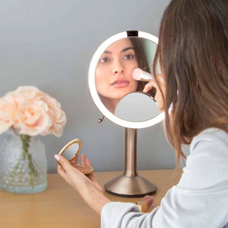 Simplehuman Trio makeup spejl med lys, dæmpbar, sensor, Ø23,2 cm, rosa guld