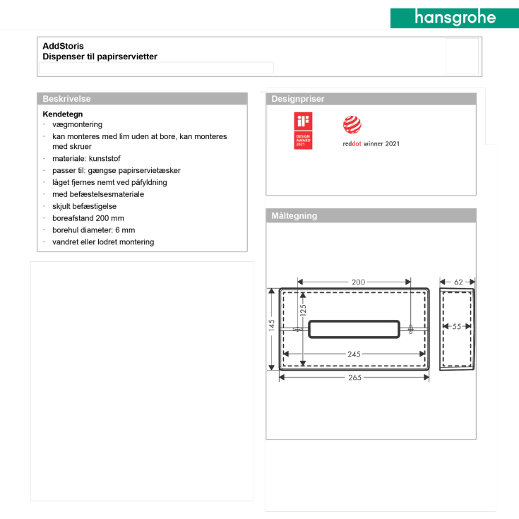 Hansgrohe AddStoris servietdispenser, matt sort