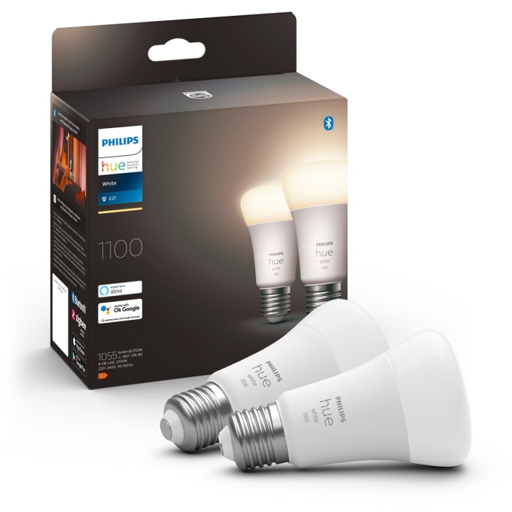 Philips Hue White E27 standardpære, 2700K, 9,5W, 2-pak