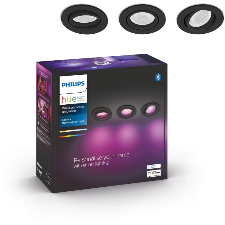 Philips Hue Centura indbygningsspot, sort, 3-pak