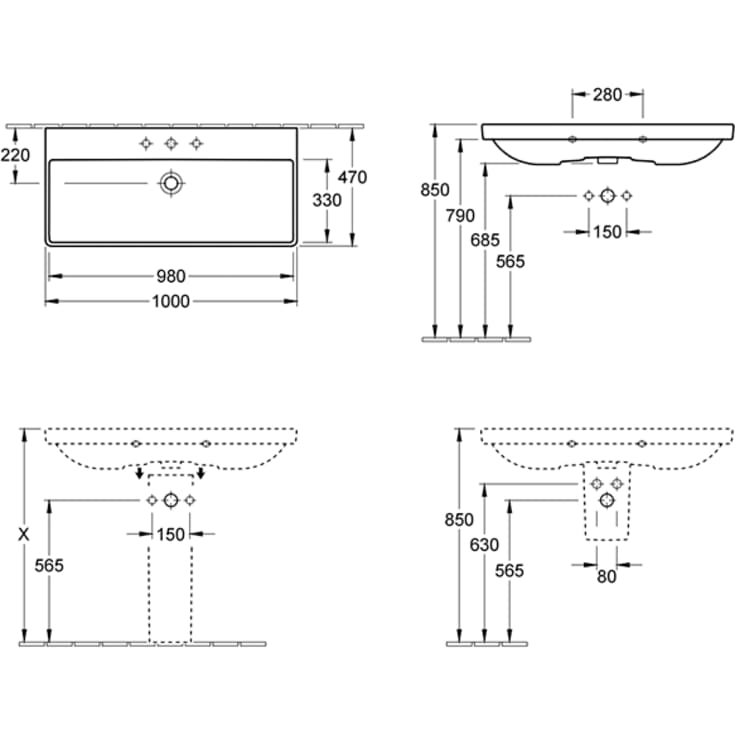 Villeroy & Boch Avento håndvask, 100x47 cm, hvid