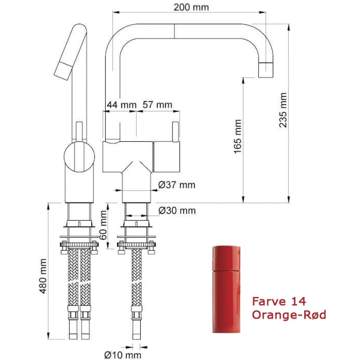 Vola KV1 kjøkkenbatteri, oransjerød