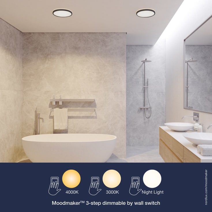 Nordlux Oja Bath plafond, 3-stegs-dämpning, svart, Ø29 cm
