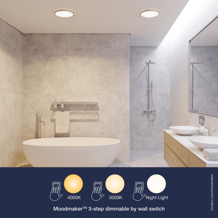 Nordlux Oja Bath plafond, 3-trinns dimming, sort, Ø42 cm