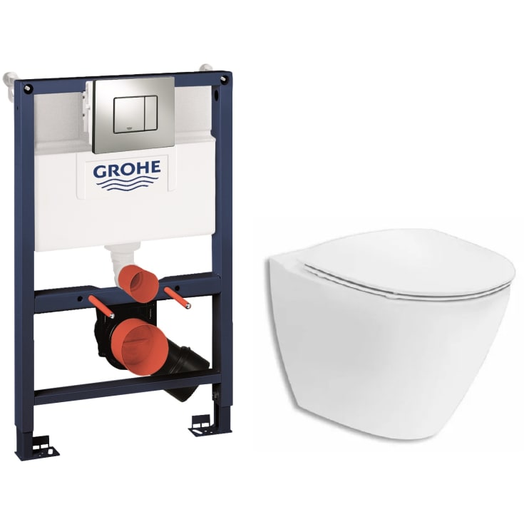 Komplet pakke med Ifö Spira Art væghængt toilet, GROHE cisterne, betjeningsplade og softclose sæde