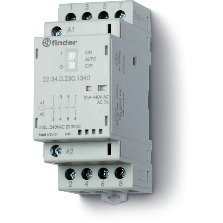 Modulkontaktor 4 lukke, 25A, 230V AC/DC
