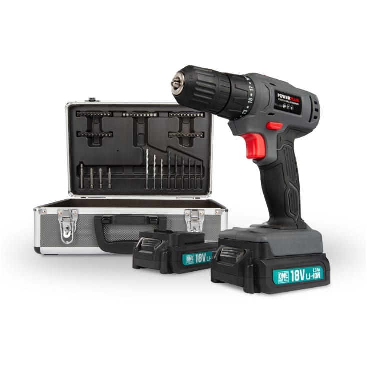 PowerPlus bore/skruemaskine, m/ batterier 2 x 18V/1,3Ah, med 153 dele
